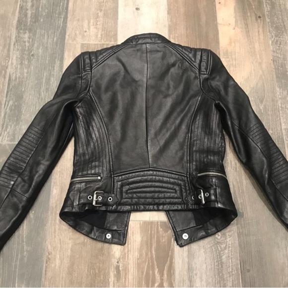 ZARA TRAFALUC Real Sheep Leather Biker Moto Jacket size XS black!!!! - Picture 9 of 12